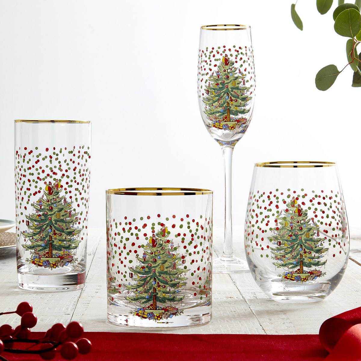 Christmas Tree Polka Dot Set of 4 Glasses image number null